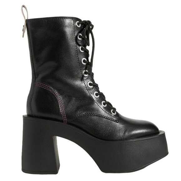 Larroudé Olivia Black Leather Platform Combat Boots NEW Sz 6 - Picture 2 of 13